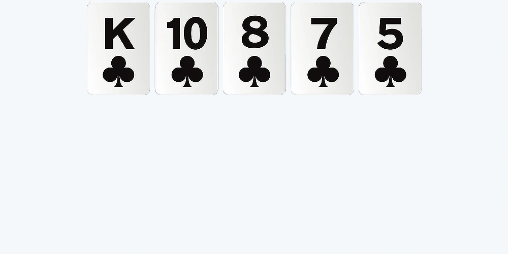 Flush poker hand with five cards of same suit clubs