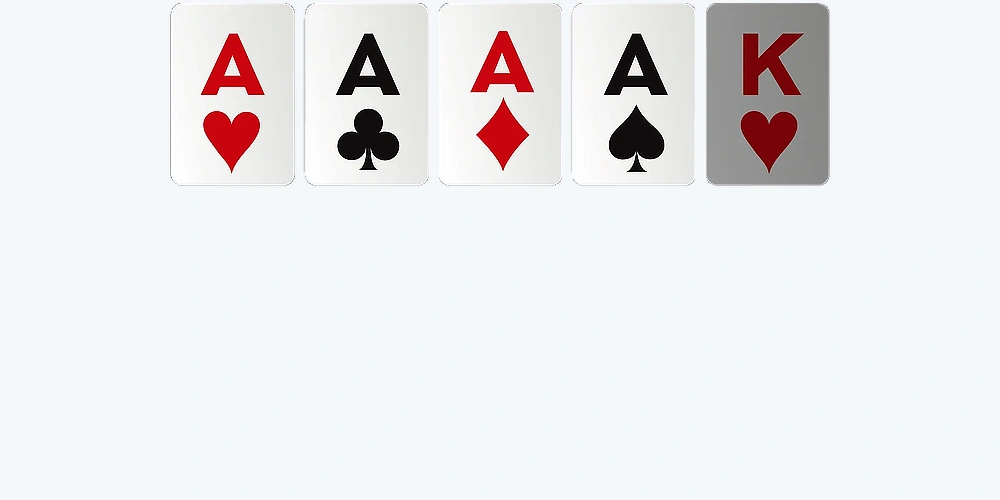 Four of a kind poker hand with four aces and one kicker