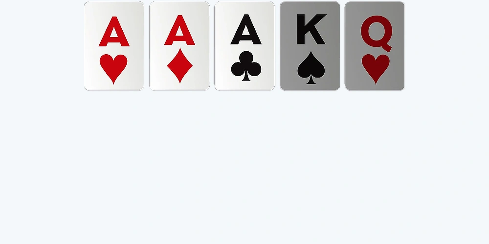 Three of a kind poker hand with three aces and two side cards